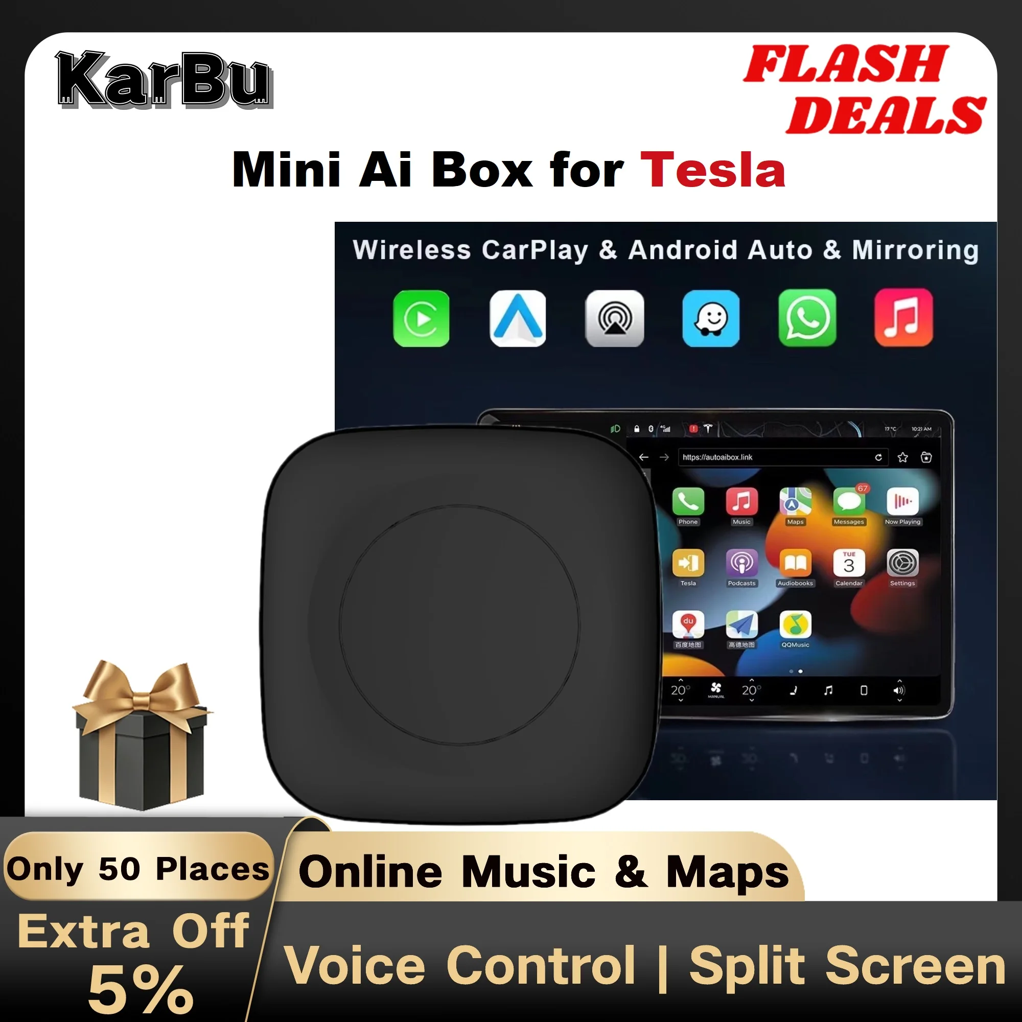 Apple Carplay Wireless Android Auto Adapter Per Tesla Model 3 Y S X Ai Tv Box Inalambrico Car Play Dongle Sans Fil Streaming