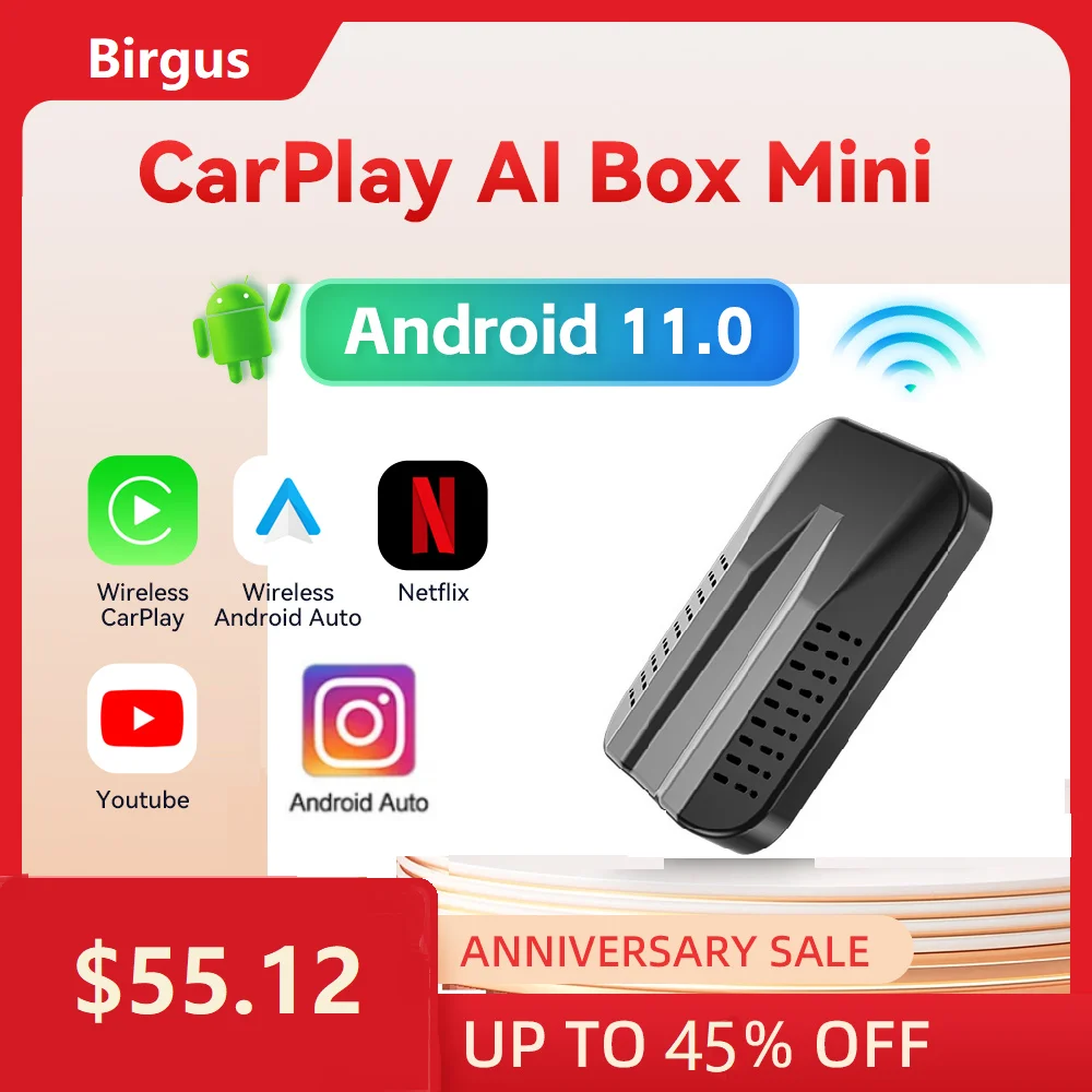 2023 Originale Birgus C9 Carlink Carplay Dongle Wireless Carplay/Android Auto 5 In1 Adattatore Con Netflix Youtube Car Android Box