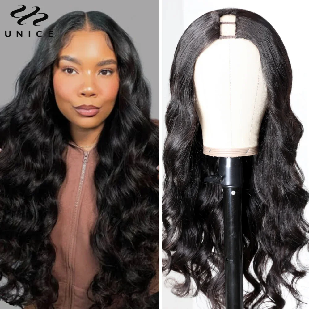 Unice Hair 250% Densità U Part Parrucca Capelli Umani Glueless Body Wave Parrucche Cuoio Capelluto Reale Facile Installazione Parrucca U-Part Per Le D