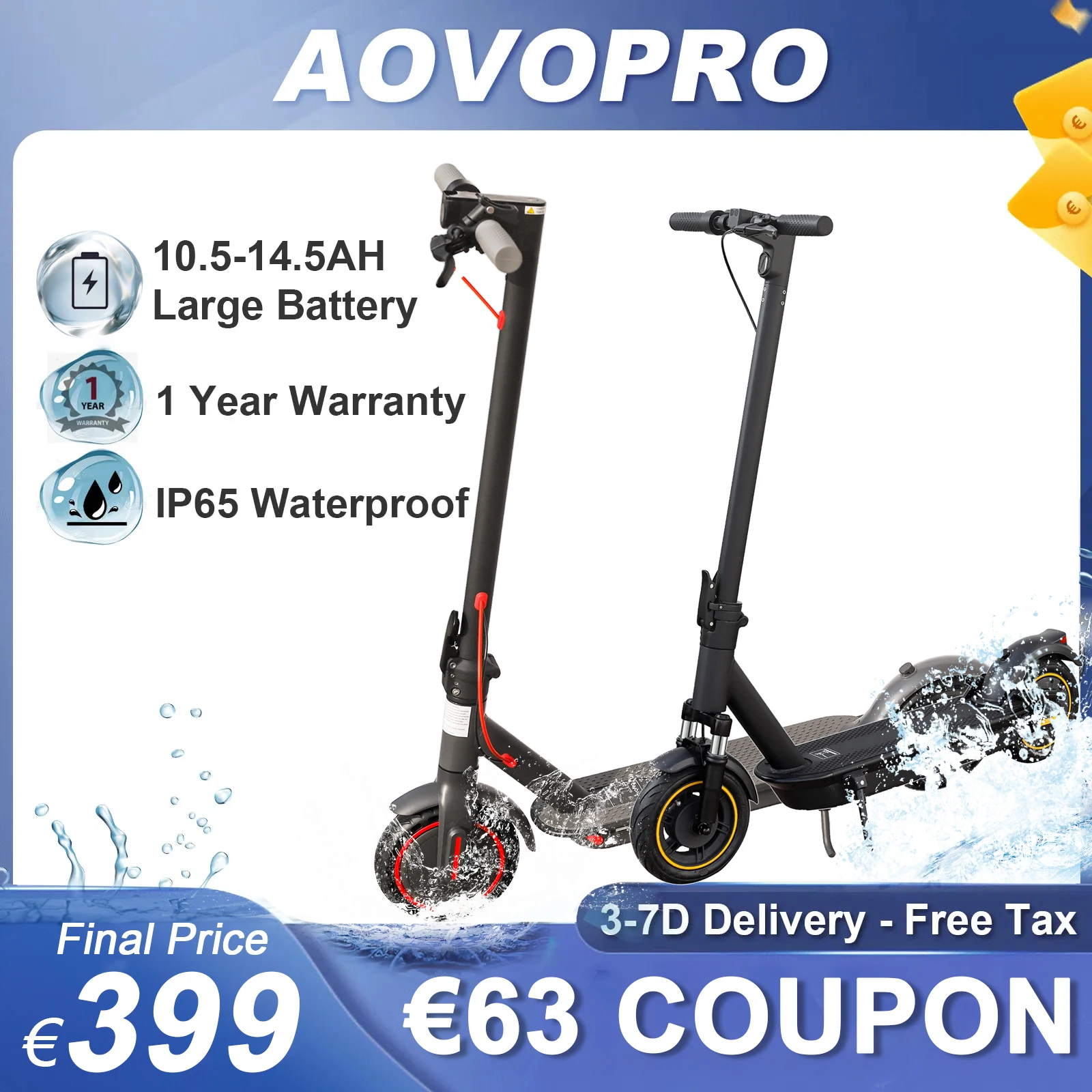 Aovopro Es80/Max 350W/1000W Scooter Elettrico 8.5/10 Pollici 10.5/14.5Ah Adulti Pieghevole Scooter Elettrico 35-45Km Gamma Escooter