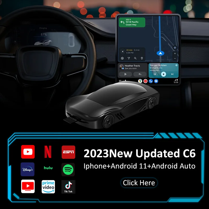 Leranda C6 Carlink Carplay Dongle Wireless Carplay/Android Auto 2 In1 Adattatore Con Ble5.0 Netflix Youtube Integrato Spedizione Gratuita