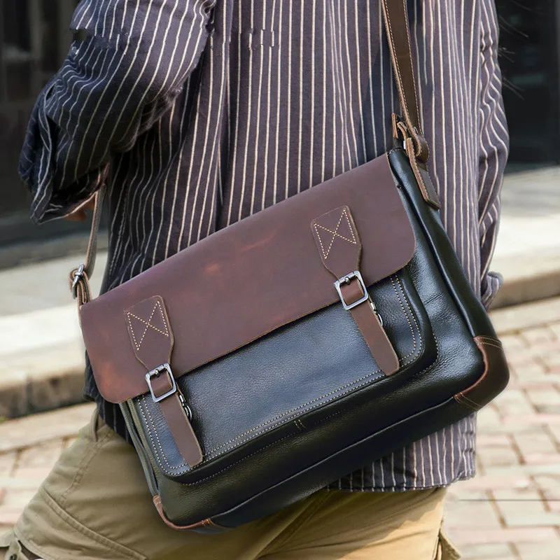 Fashion Brand Design Messenger Bag Crossbody Shoulder Luxury Retro Cow Leather Sacoche Homme Handbags Wallet Man Bag Phone Purse