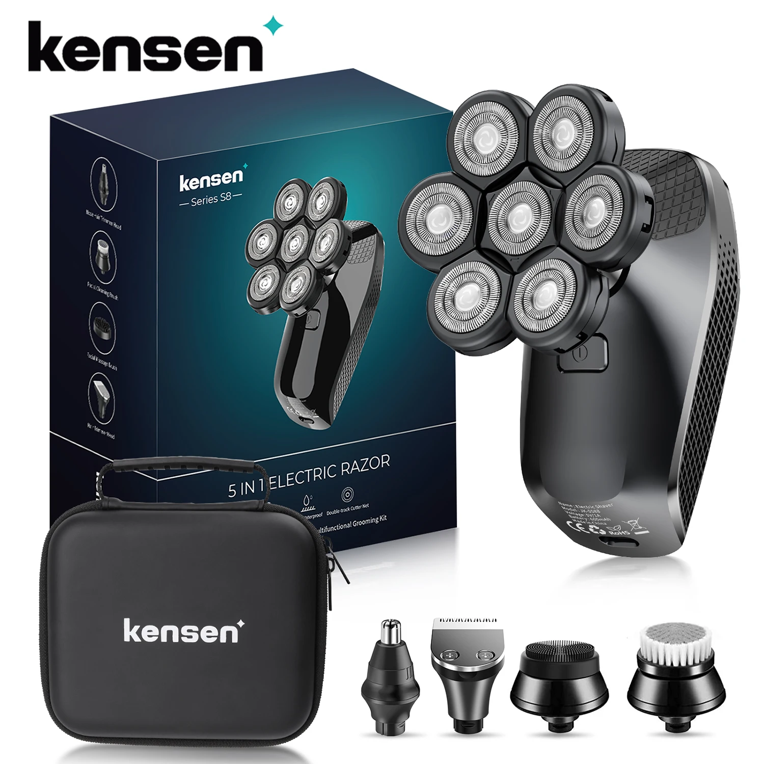Kensen S8 Rasoio Elettrico 5 In 1 7D Floating Cutter Rasoio Ricaricabile Per Uomo Ipx6 Impermeabile Barba Trimmer Rasoi Per La Testa