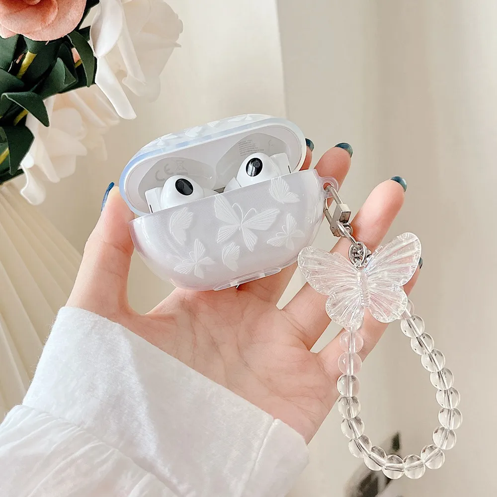Cute Butterfly Funda Per Lenovo Lp40 Pro Tws Case Soft Clear Auricolare Accessorie Cover Per Lenovo Lp40 Custodia Ciondolo Catena Di Perle