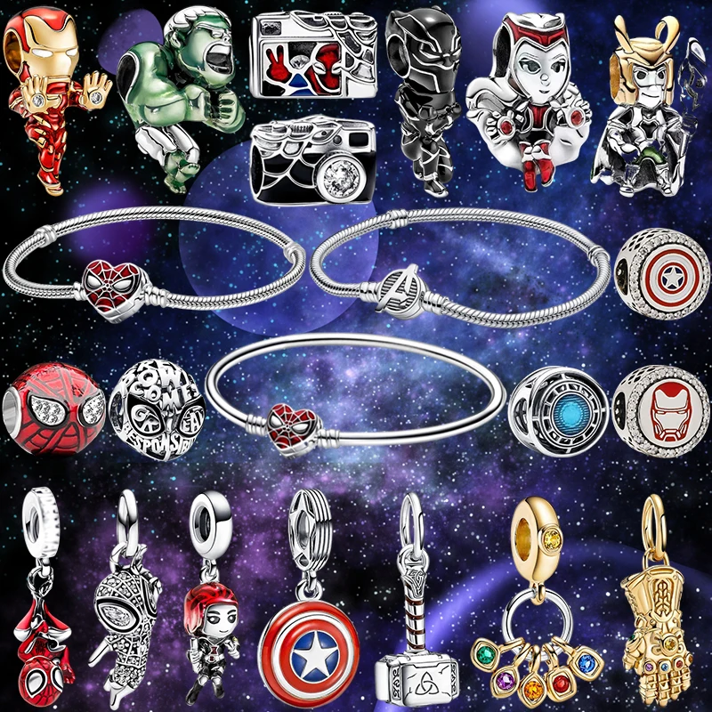 Fit Pandora Avengers Charms Bracciale Donna Superhero Scarlet Witch Loki Spider-Man Beads For Bijoux Making Marvel Mjolnir Ciondola