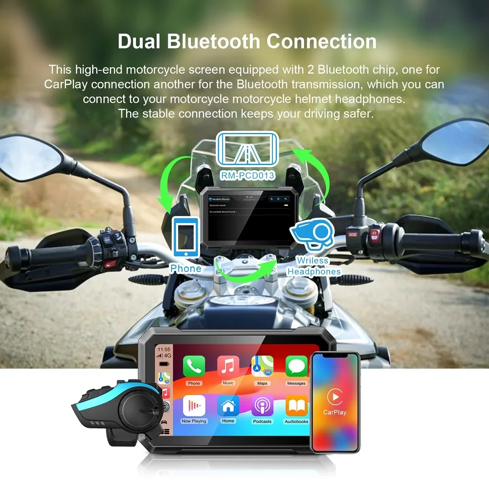 Navigatore Gps Portatile Moto Navigatore Automatico Android Ipx7 Schermo Impermeabile Da 7 Pollici Per Moto Wireless Apple Carplay