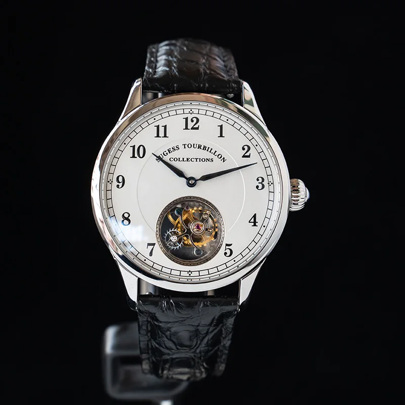 Sugess Genuine Tourbillon Men Watch Sugess Movimento Originale St8000 Orologio Meccanico Orologi Da Polso In Argento 2X Cinturino In Pelle 2023