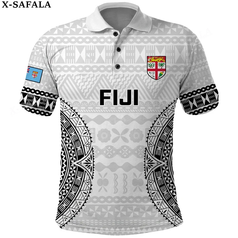 Fiji Rugby Polinesia Fiji For 7S, Its Time 3D Print Polo Shirt Maniche Corte Uomo Overshirt Estate Moda Abbigliamento Tracksuits-1