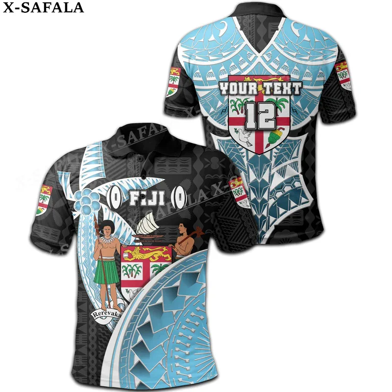 Fiji Rugby Polinesia Fiji For 7S, Its Time 3D Print Polo Shirt Maniche Corte Uomo Overshirt Estate Moda Abbigliamento Tracksuits-6
