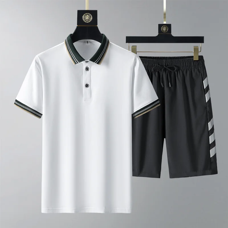 Men T-Shirts + Shorts Set Summer Casual Polo Shirt Men Cotton Short Sleeve Suits Male Tracksuits T-Shirt And Shorts 2 Pieces Set