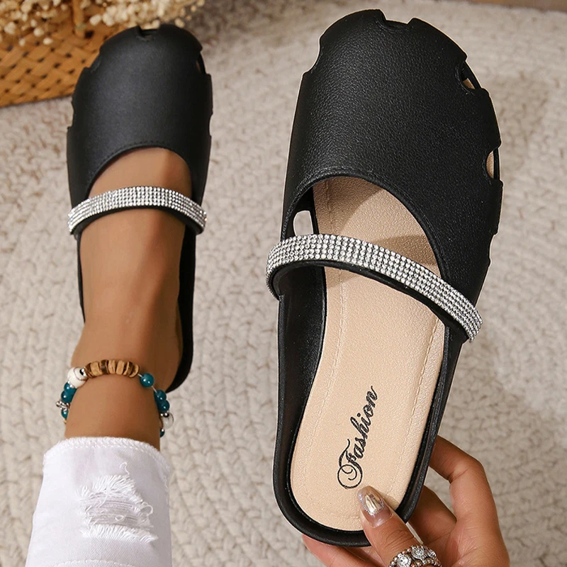 Pantofole Estive Sandali Da Donna Crystal Flats Mules Shoes 2023 New Fashion Slingbacks Infradito Scarpe Da Spiaggia Casual Scivoli Da Passeggio