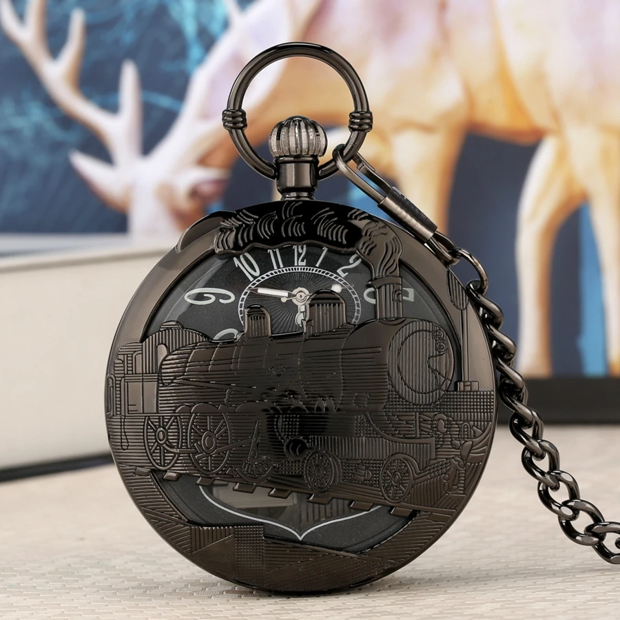Hollow Hand Crank Music Orologio Da Tasca Al Quarzo Che Suona Musica Fob Chain Watch Locomotiva Art Collecties Migliori Regali Per Uomo Donna