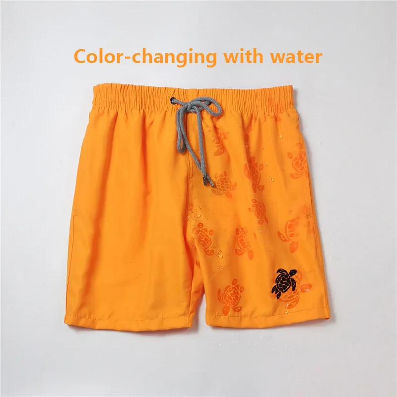 2022 New Quality Men Magic Swimwear Solid Orange Color Change Turtle Water Reactive Board Shorts Beach Surf Swim Trunk Bermuda