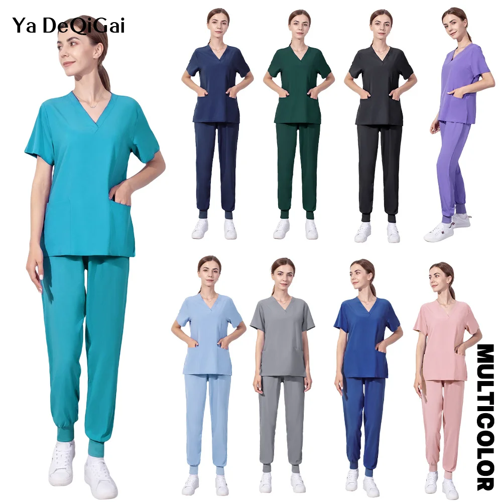 Sala Operacyjna Stroje Medyczne Kobiety Scrubs Odziemilwaurpapkaw T-Shirt Pratica Con Scollo A V Topy Letnie Mundury Akcesoria Medyczne