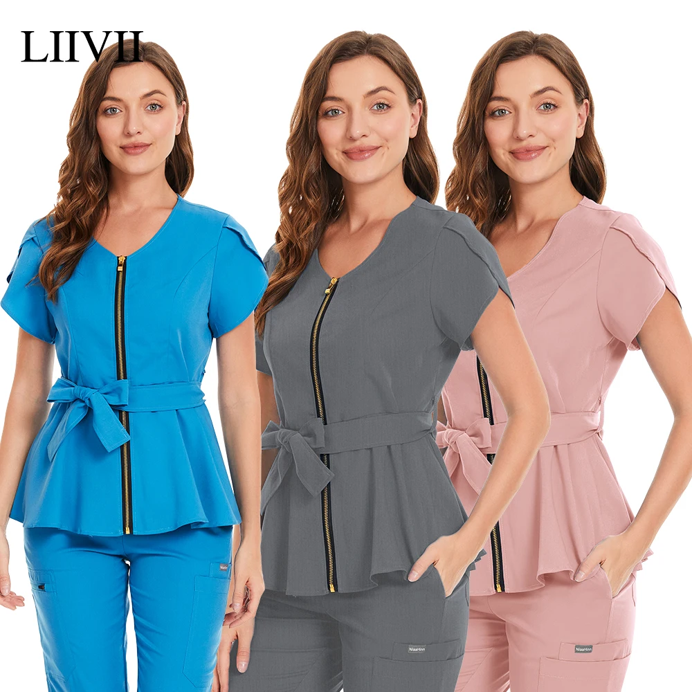 Moda Stile Coreano Donna Abbigliamento Da Lavoro Scrub Top Uniforme Medica Chirurgia Scrub Camicia Manica Corta Pet Shop Medico Infermiera Uniforme