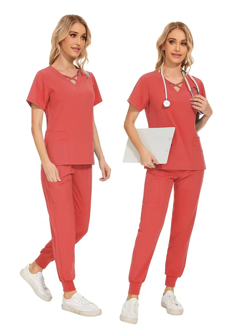 Stretch Women Slim Fit Scrubs Set Uniformi Mediche Medici Top Joggers Camici Chirurgici Accessori Per Infermiere Salon Spa Workwear Set