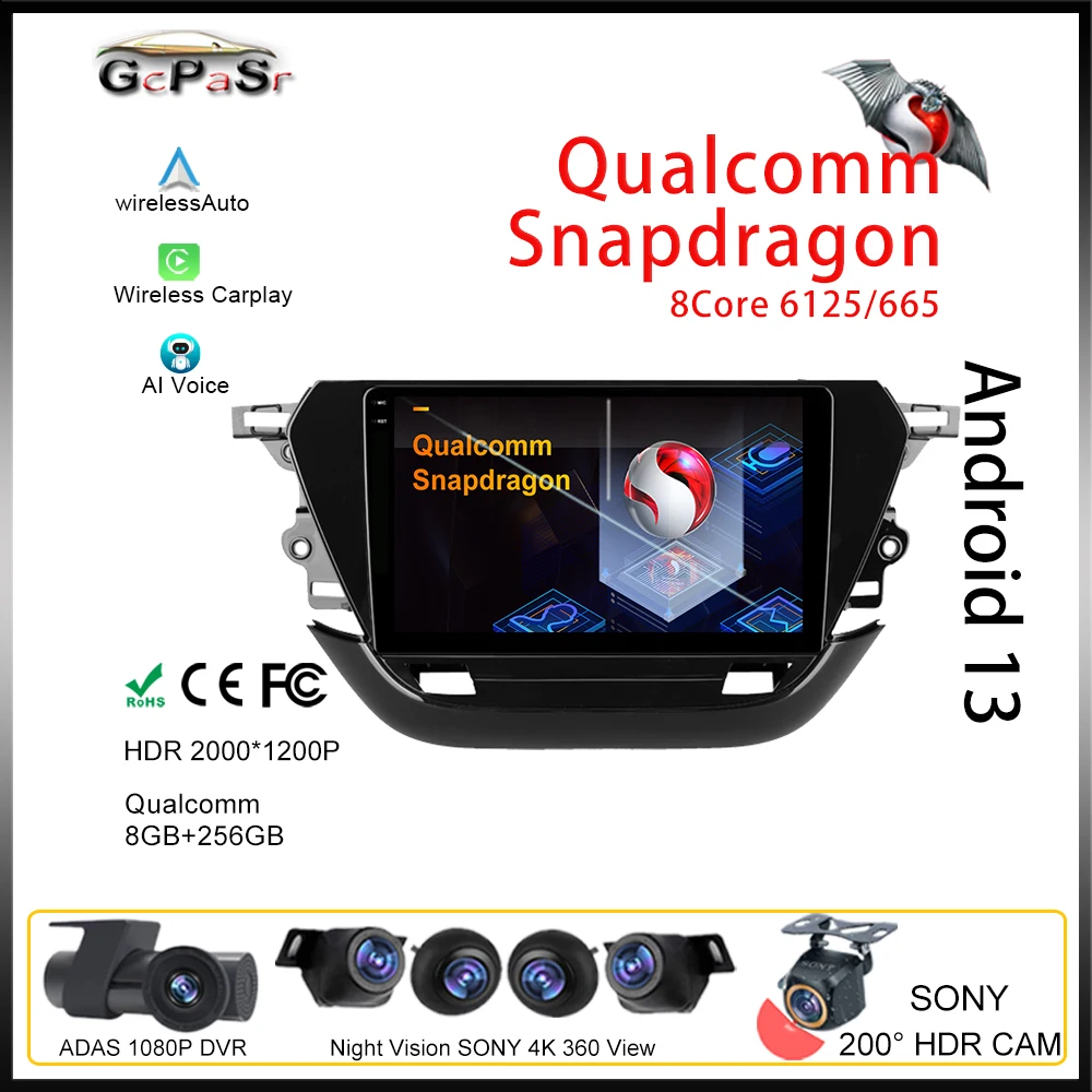 Qualcomm Android Per Opel Corsa F 2019 - 2023 Autoradio Touchscreen Radio Lettore Video Multimediale Navigazione Gps Bt No 2Din Dvd