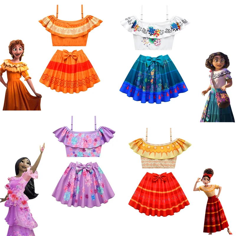 Girls Encanto Swimwear Mirabel Dolores Pepa Isabel Swimsuit Holiday Beach Swimming Trunks Kids Bathing Suit Bikini Cosplay Dress