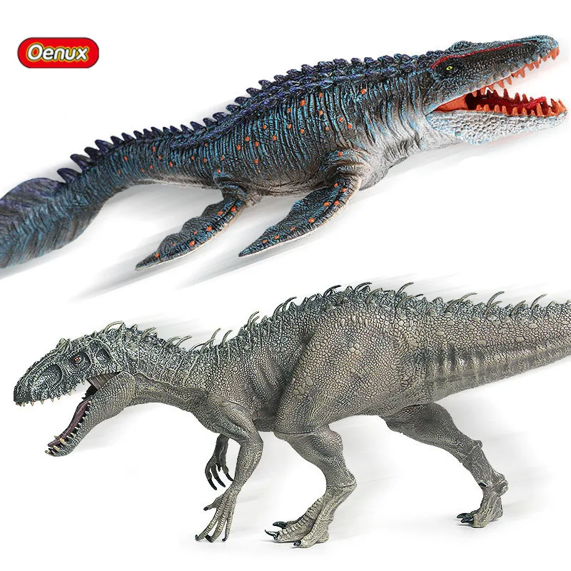 Oenux Original Savage Jurassic Indusus Rex Mosasaurus Action Figures Tyrannosaurus Dinossaur World Animals Model Kid Toy
