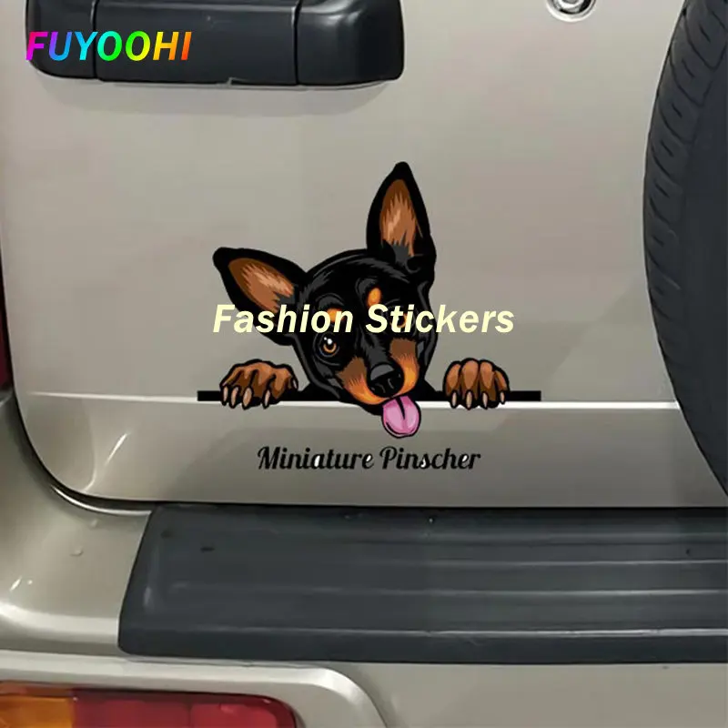 Fuyoohi Play Stickers Dog Head Miniature Pinscher Car Stickers Decalcomanie In Vinile Impermeabile Accessori Per Auto Camper Surfboard Decor