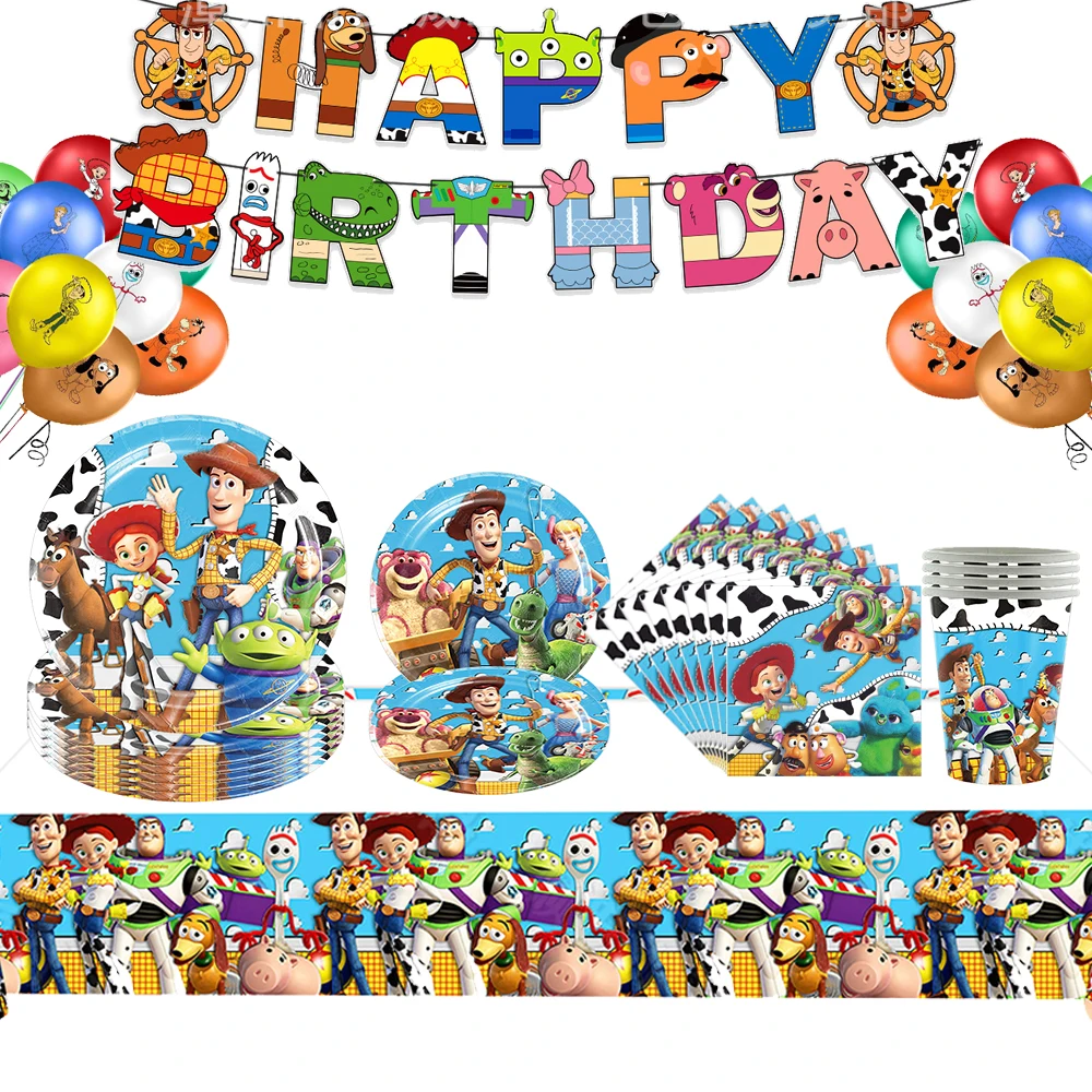 Buzz Light Year Woody Party Decorations Cartoon Toy Story Birthday Party Bundle Forniture Stoviglie Piatto Tazza Per Kid Baby Shower