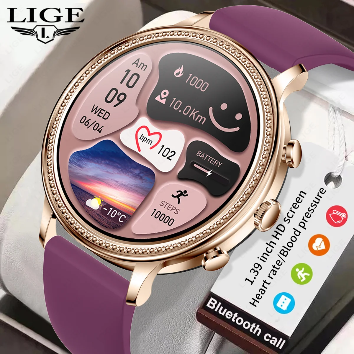 Lige Luxury Smart Watches For Women Bluetooth Call Connected Phone Women Watch Health Monitor Sport Smartwatch 2023 Regalo Donna