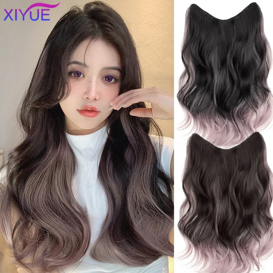 Xiyue Parrucca Capelli Lunghi Ricci Da Donna Tinta Unita Parigi Pittura Tinta Un Pezzo Capelli Rosa Aumentare L'Estensione Dei Capelli A Forma Di U