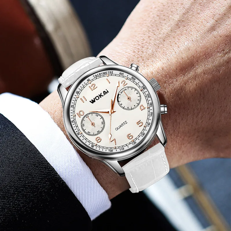 Wokai Orologi Uomo Bianco Sport Orologi Cinturino In Pelle Orologi Da Polso Al Quarzo Uomo Migliori Regali Prezzo Basso Reloj Hombre Orologio Uomo 202