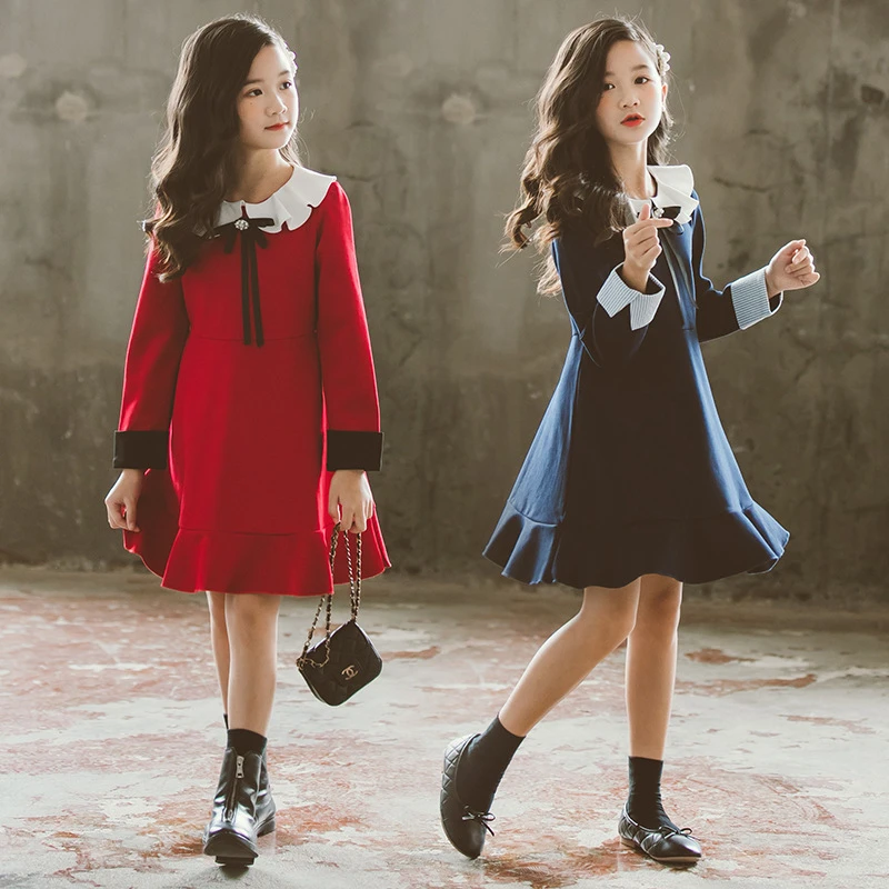 Vestito Da Bambina Di Alta Qualità Nuovo Autunno Inverno Preppy Style School Girls Clothes 2-18Y Girls Party Dress Princess Clothes Cl135