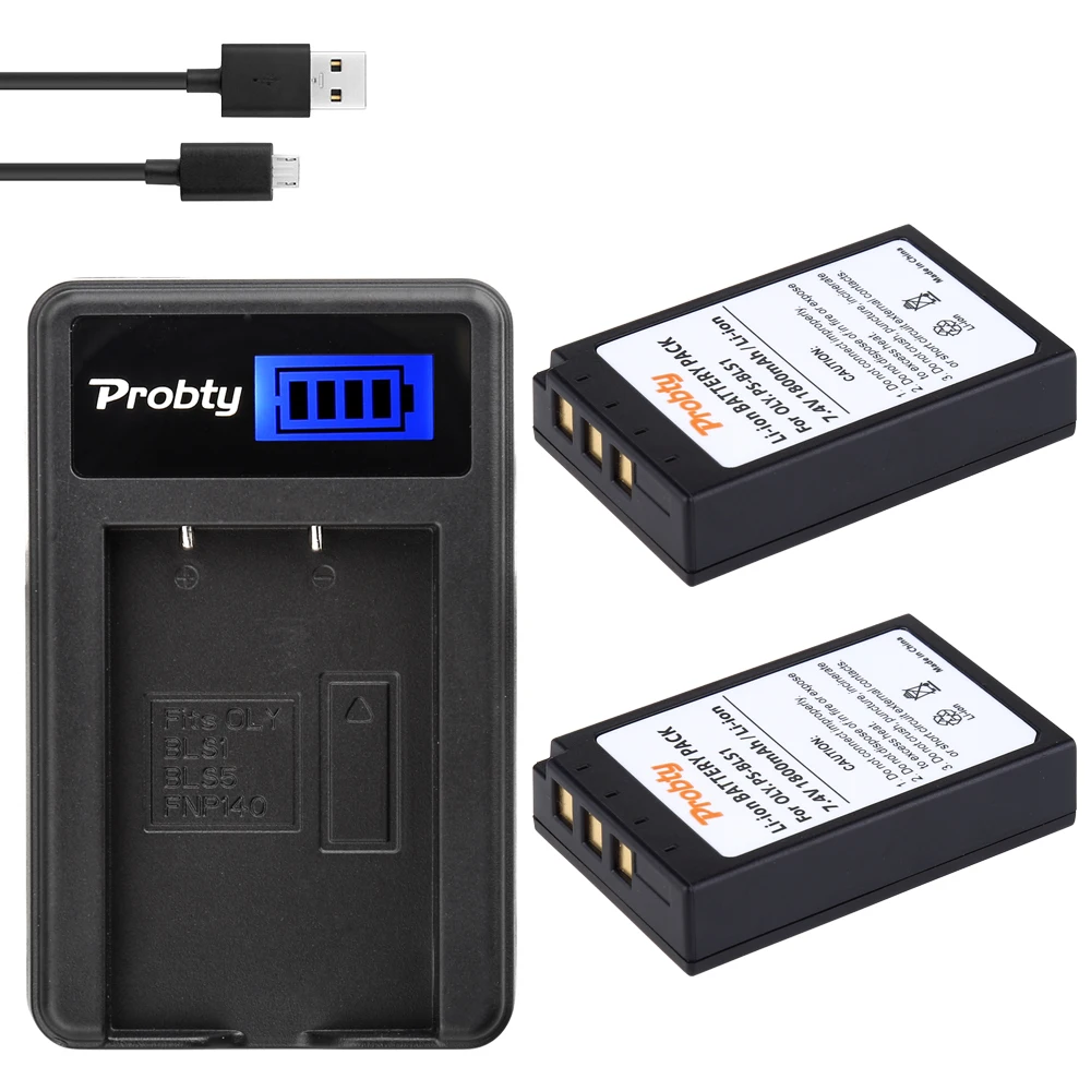 2 Pz Ps-Bls1 Batteria + Caricatore Lcd Per Olympus Evolt E-410 E-420 E-450 E-600 E-620 E Penna E-P1 E-P2 E-P3 E-Pl1 E-Pl3 E-Pm1