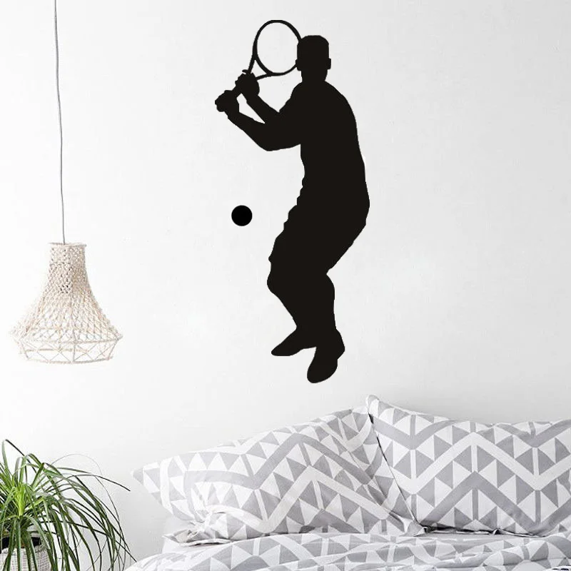 Adesivo Murale Sportivo Giocatore Di Tennis Altalena Anteriore Hit Punteggio Adesivi Murali Tennis Palestra Sport Decalcomanie D'Arte Per Adolescenti 
