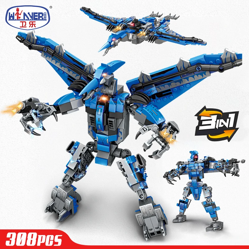 3In1 Jurassic World Dinosaur Wing Dragon Robot Building Blocks City Jurassic Park Tyrannical Dragon Figures Bricks Toy Boys