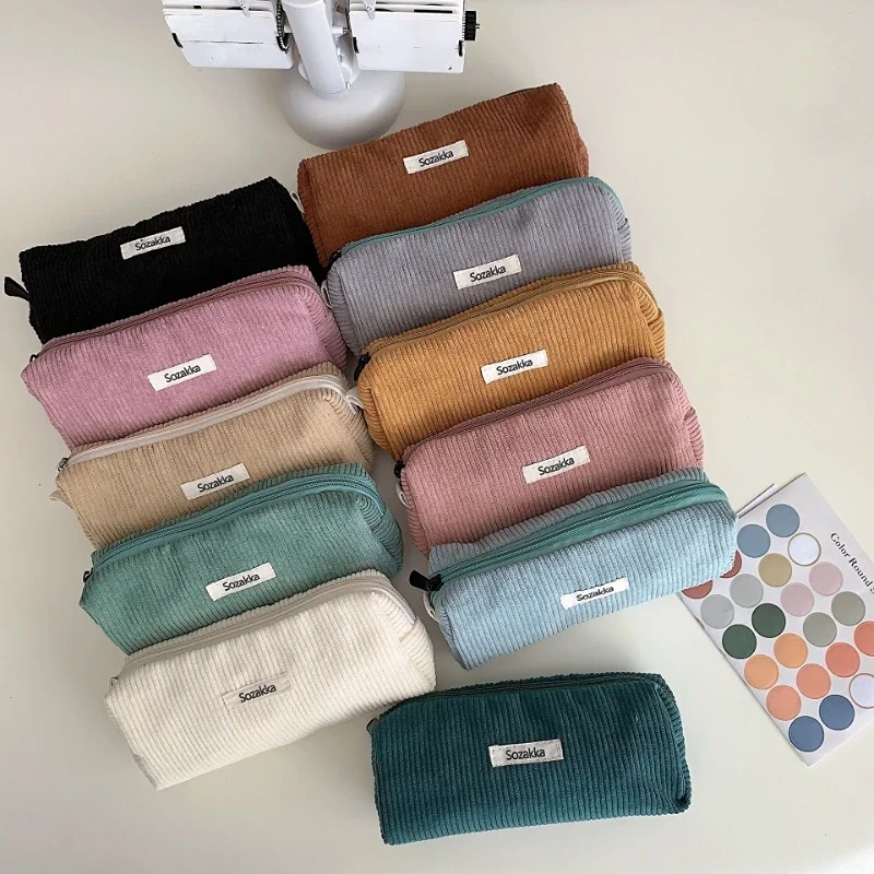 Borsa Cosmetica Coreana In Velluto A Coste Piccola Custodia Per Il Trucco Borsa Da Toilette Da Viaggio Portatile Da Donna Organizer Per Necesserie Ast