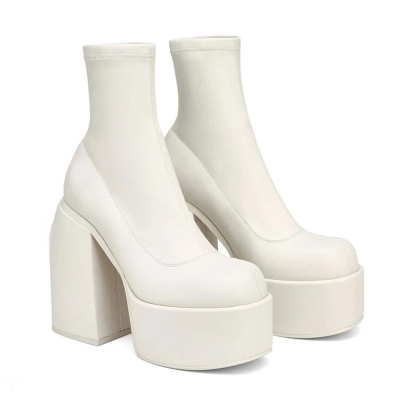 Nuovi Stivali Da Donna Stivali Con Plateau Alla Moda Tacchi Grossi Stivali Da Donna In Latta Scarpe Da Donna Stivali Da Donna In Pelle Pu Botas De Muj