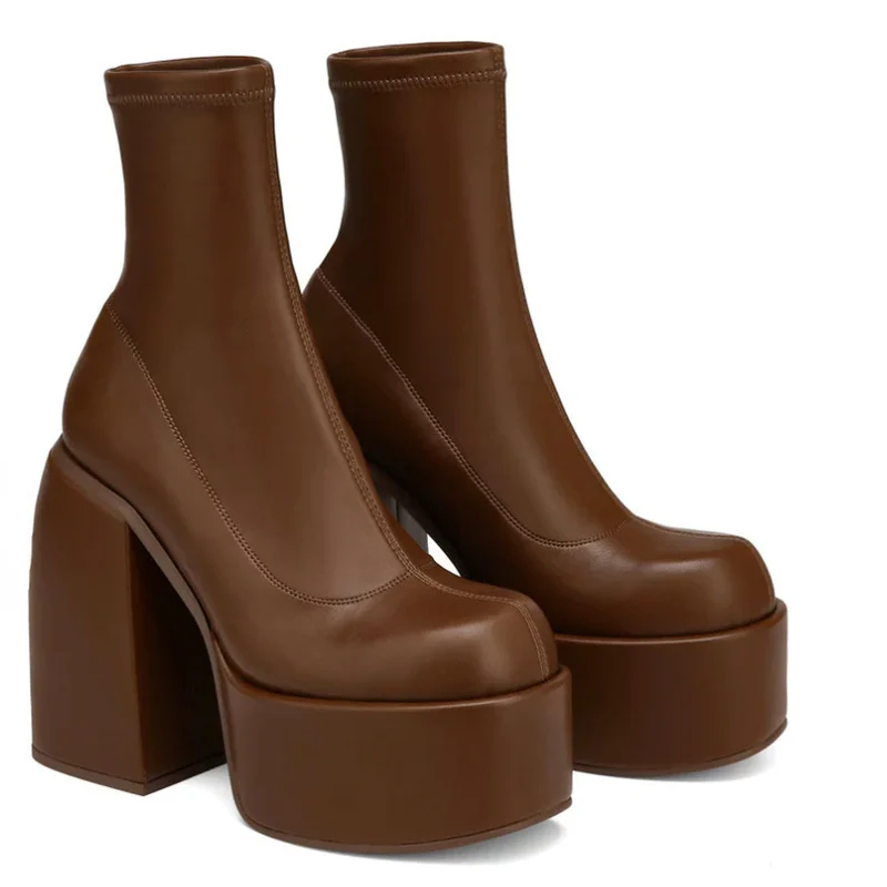 Nuovi Stivali Da Donna Stivali Con Plateau Alla Moda Tacchi Grossi Stivali Da Donna In Latta Scarpe Da Donna Stivali Da Donna In Pelle Pu Botas De Muj