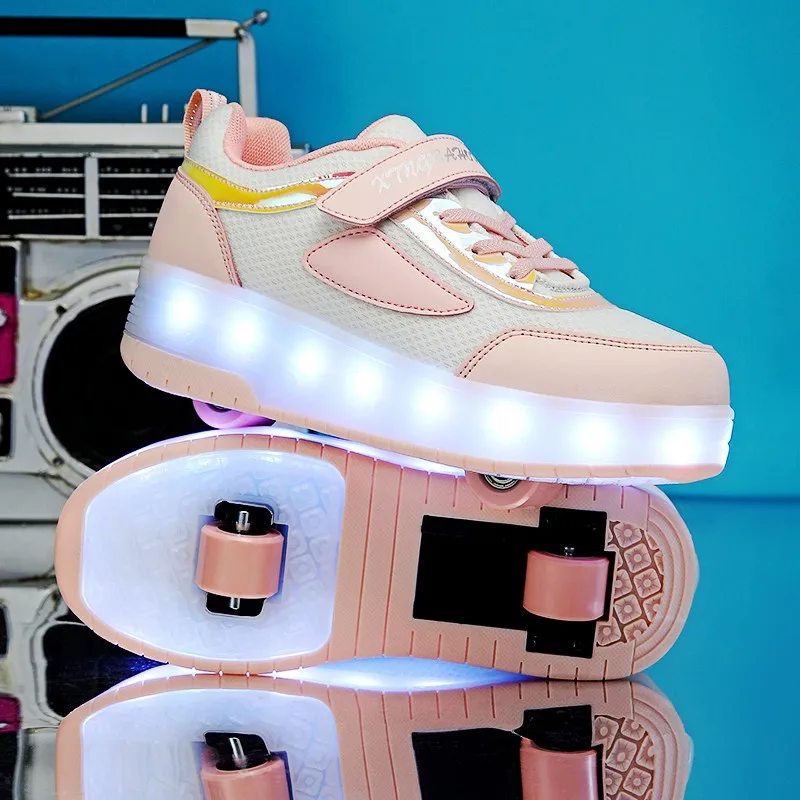 Hot Style Fashion Girls Boys Led Light Roller Skate Shoes For Children Kids Mesh Breath Sneakers Con Due Ruote Scarpe Luminose