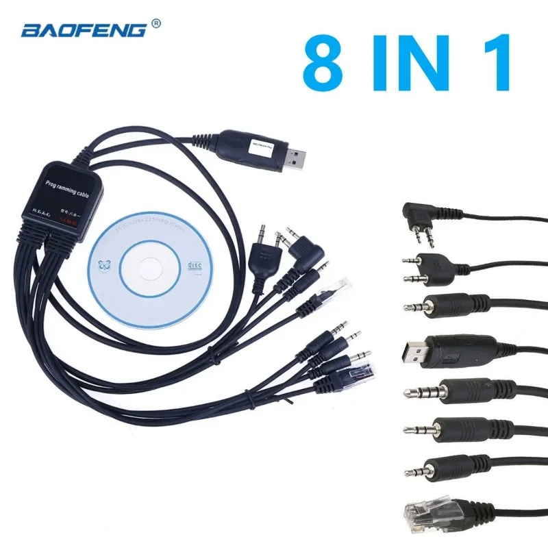 Baofeng 8 In 1 Cavo Di Programmazione Usb Per Computer Per Baofeng Kenwood Motorola Yaesu Icom Handy Walkie Talkie Car Radio Cd Software