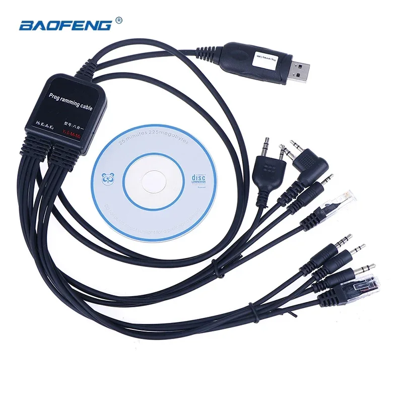 Baofeng 8 In 1 Cavo Di Programmazione Usb Per Computer Per Kenwood Motorola Yaesu Icom Handy Walkie Talkie Car Radio Cd Software