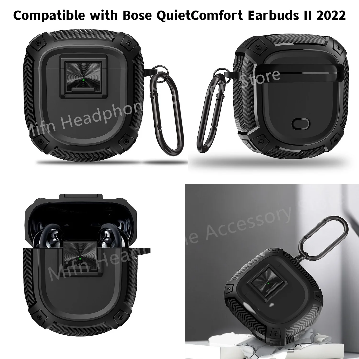 Per Bose Quietcomfort Earbuds Ii Custodia Per Auricolari Bluetooth True Wireless Con Portachiavi/Accessori Per Cordino Custodie Antiurto
