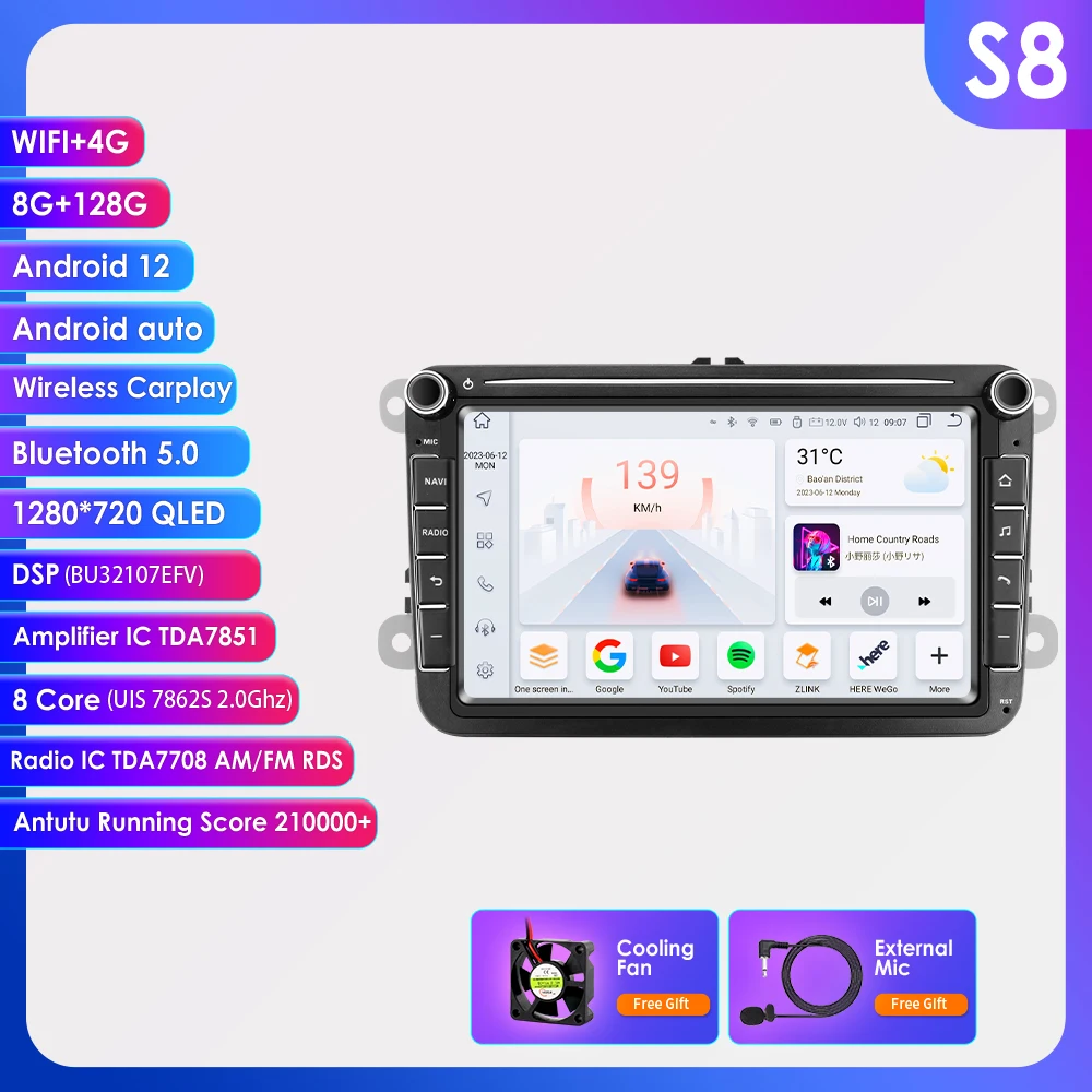 Amnax Android 12 Autoradio Per Vw Volkswagen Golf 5 Polo Passat B6 Cc Vento Car Stereo Lettore Gps Android Auto Carplay 7862
