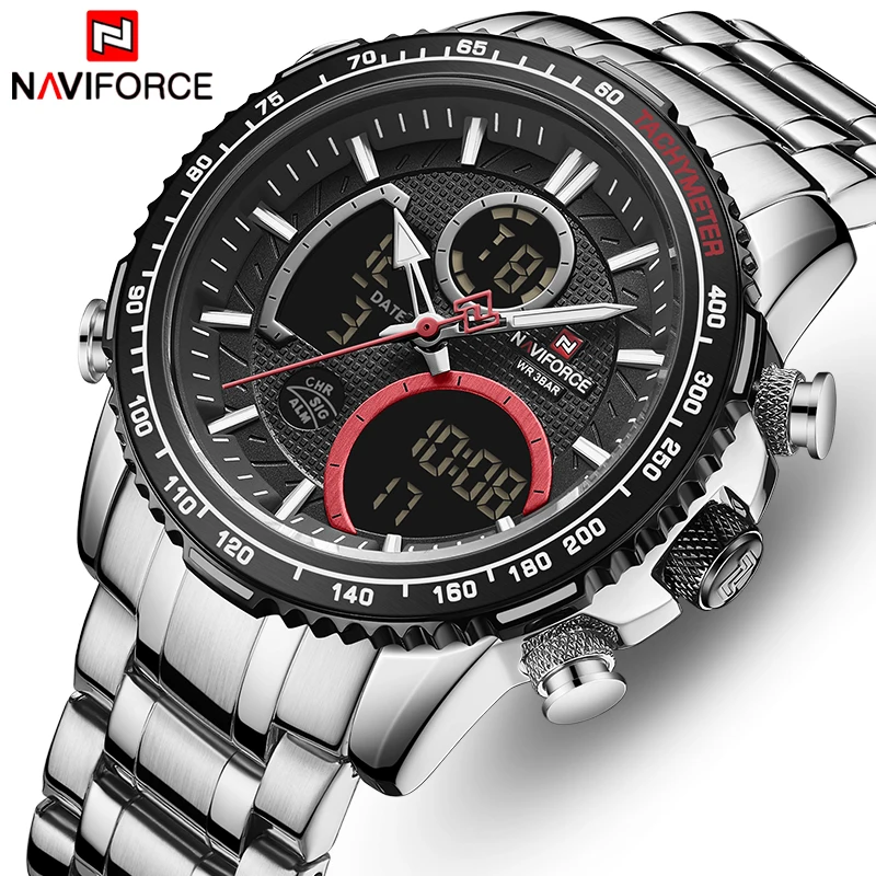 Uomini Della Vigilanza Naviforce Marca Della Fascia Dell'Acciaio Inossidabile Impermeabile Orologio Da Polso Al Quarzo Grande Sport Chronograph Orolog