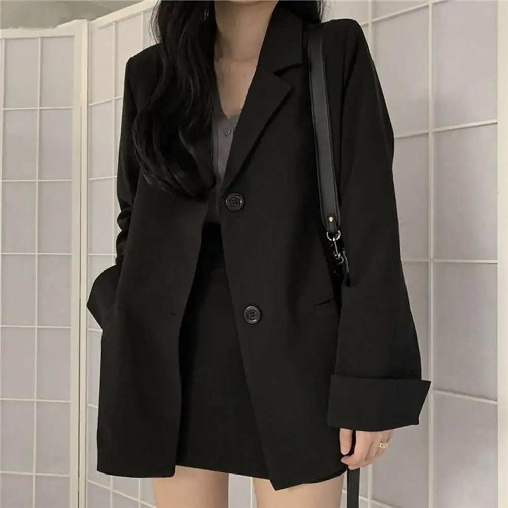 Classic Women Suit Coat Regular Loose Button Design Lady Girl Casual Black Blazer Suit Jacket Coat Autunno Blazer All Match