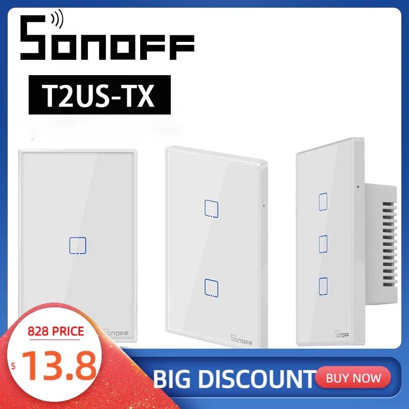 Sonoff T2 Funziona Con Google Home Alexa Us Smart Wifi Rf Telecomando Wall Light Switch Panel Wall Touch Light Switch 1/2/3Gang