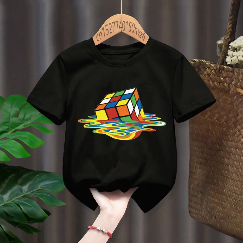 Meltingcube Rubik'S Cube Print T-Shirt Per Bambini Bambini Bambino Nero Harajuku Kawaii Vestiti Ragazzo Ragazza Top Regalo Presente, Nave Di Lancio