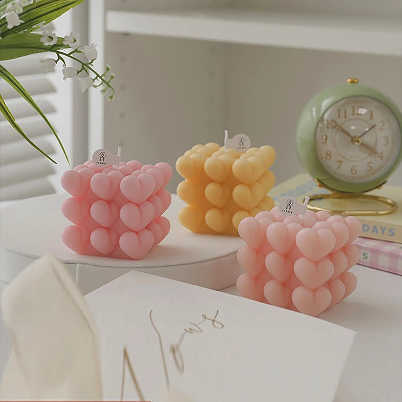 Commercio All'Ingrosso Rubik'S Cube Candele Profumate A Forma Di Cuore Bolla Candela Aromatica Senza Fumo In Colori Estetica Decorazione Della Stanza 