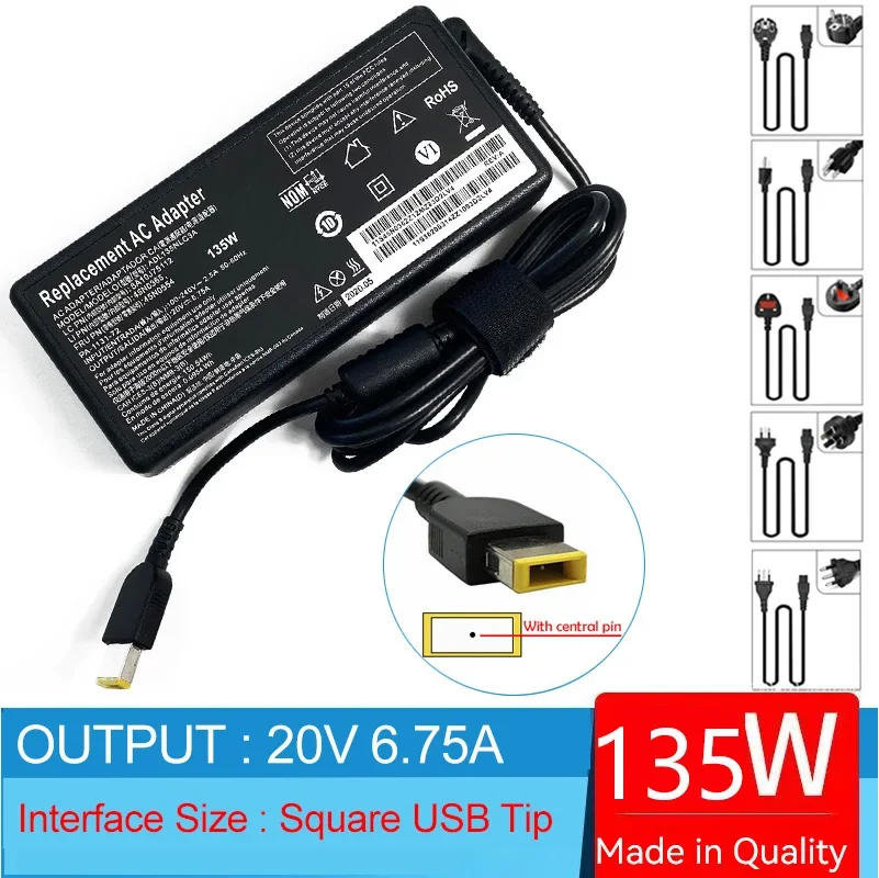 Caricabatterie Adattatore Ca Per Laptop 20V 6.75A 135W Per Lenovo Ideacentre Aio 300-20Ish 300-22Acl 300-22Isu 300-23Acl 300-23Isu 520-24Ikl