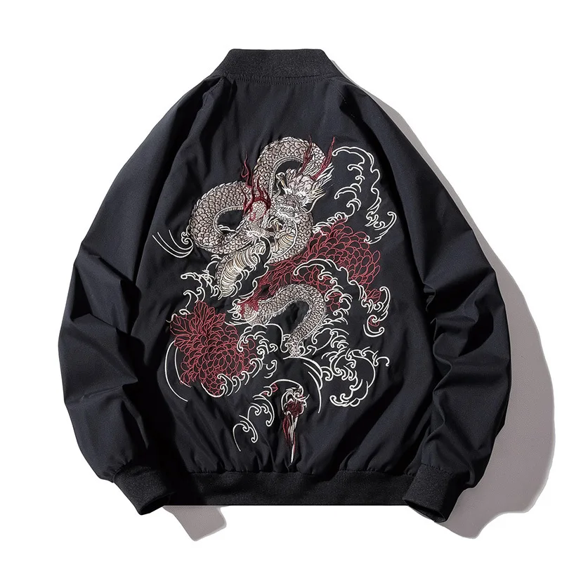Bomber Jacket Uomo Chinese Dragon Embroidery Pilot Jacket Retro Punk Hip Hop Jacket Autunno Youth Streetwear High Street Hipster