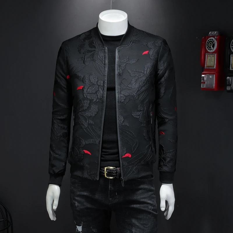 2022 Autunno New Floral Jacket Men Fashion Vintage Business Bomber Jacquard Jacket Masculinas Casual Slim Jacket Coat Man M-4Xl