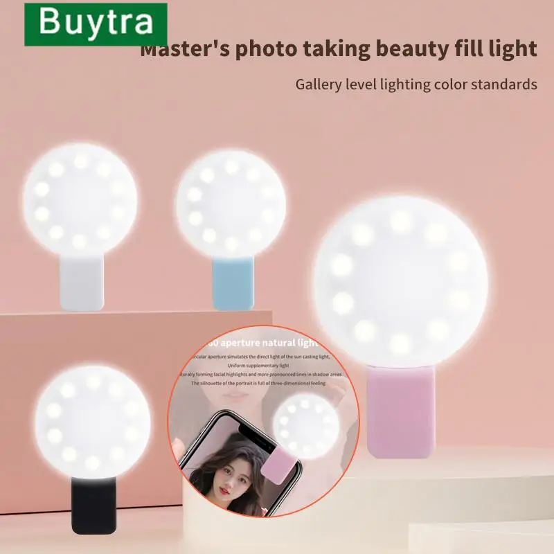 Mini Selfie Ring Light Led Flash Phone Lens Light Usb Ricaricabile Clip Three Stop Dimming Circle Photography Clip Fill Light