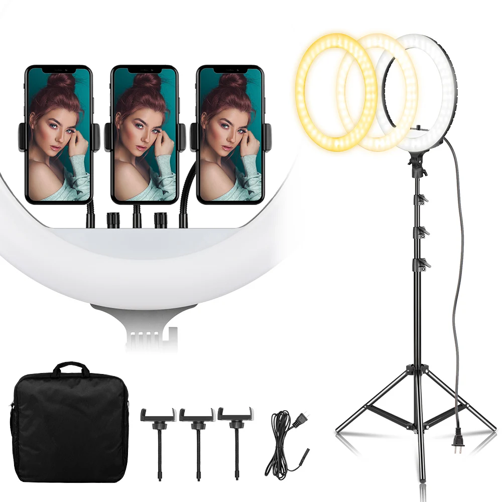 18 Pollici 55W Led Ring Light Kit Selfie Ring Lamp Photo Light Ring Per Youtube Makeup Studio Photography Ringlight Con Supporto Luminoso